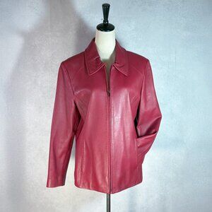 Worthington Women's Genuine Leather Jacket Zip Red Clasic Coat Size L